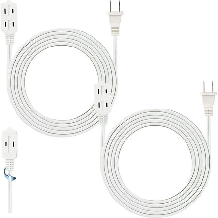 

9 Feet White Extension Cord 3 Outlet 2 Prong 16 Gauge Cable 3 Receptacle Cube Tap Indoor use (Pack of 2) - by Revpex