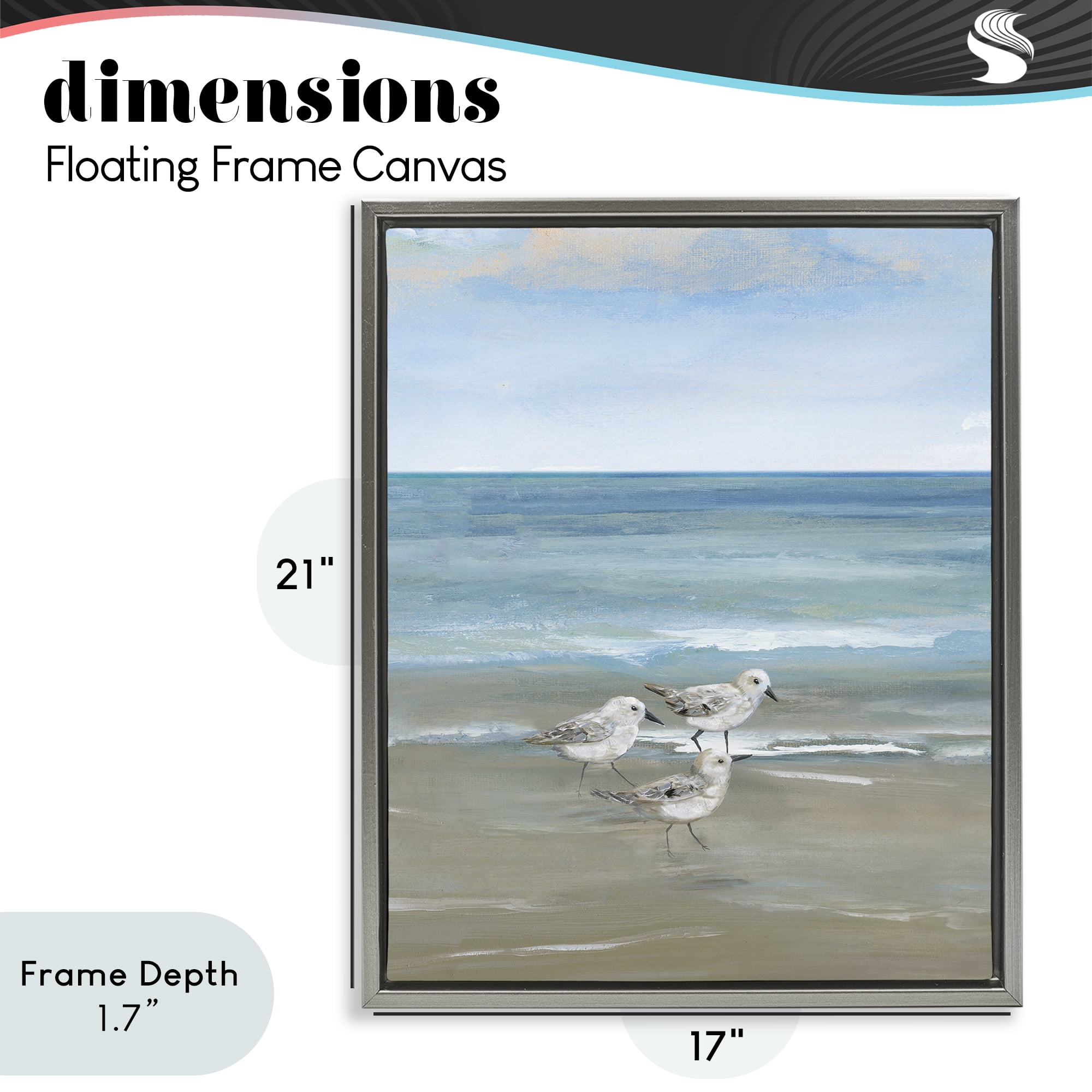 Stupell Industries Three Shorebirds & Gentle Waves Gray Framed Floater Canvas Wall Art, design by Nan
