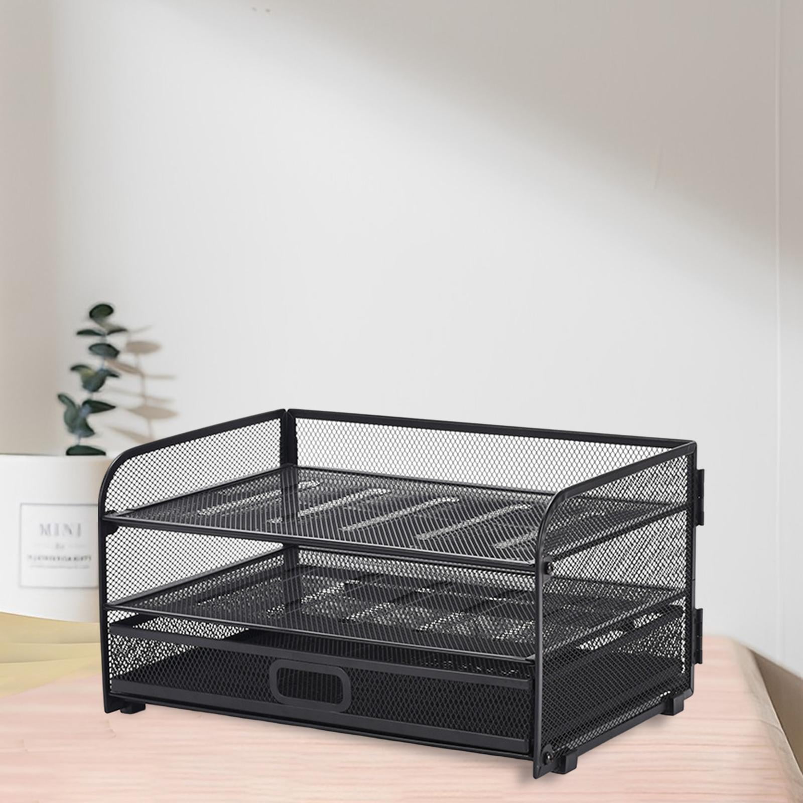 Desk Organizer File Holder Mesh Desktop File Sorter Organizer Office Accessories Organization Metal Folding Document File Tray Rack Desktop with 1 Drawer