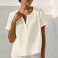 thumbnail image 4 of Women's V Neck Short Sleeve Linen Top Tops Shirts Blouses Button Down Ruffle Trim Solid Color Casual Daily Wear Vacation Beach Outfits Fashion Essential Gift for Women | Aestivo,White M, 4 of 7