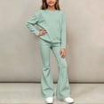 thumbnail image 5 of BXJX Girls Outfit Sets 2 Piece, Crew Neck Long Sleeve Causal Sweatshirt and Flare Pants Sets Green Size 11-12 T, 5 of 6