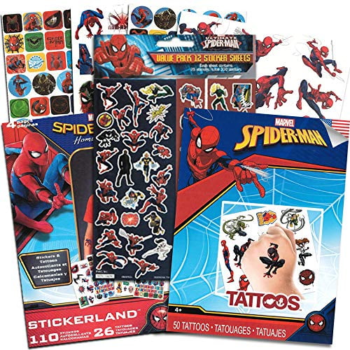 Marvel Spiderman Stickers and Tattoos Party Favor Bundle (Over 300