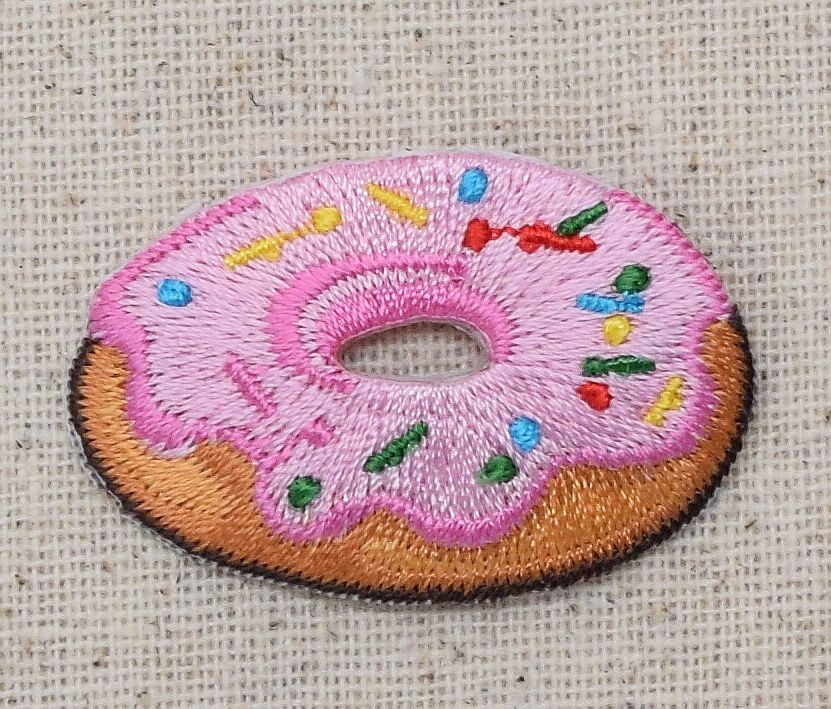 Pink DONUT PATCH Iron On Embroidered Applique sweet yummy Simpson sparkles diy 