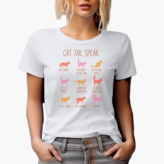 Cat Tail Speak, Language of Cats Art Merch Gift, White T-Shirt, Small