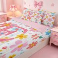 thumbnail image 3 of meiyoeat Cute Flower Pattern Zipper Twin Comforter Sets with Fitted Sheet and 2 Pillowcases For Girls,Cartoon Blossom Alphabet E Art Zipper Bedding Set For Kids,pink Reversible,4 Pieces, 3 of 7