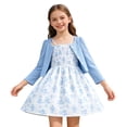 thumbnail image 2 of MAIHAN Girls Floral Print Sleeveless Dress with Solid Cardigan Two Piece Outfit Butterfly Flower Pattern Princess Style Kids Casual Set(Blue,5-6 Years), 2 of 7