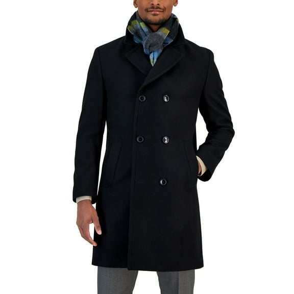 Nautica Mens Classic-Fit Double Breasted Wool Overcoat 38 Short Black - NWT $395