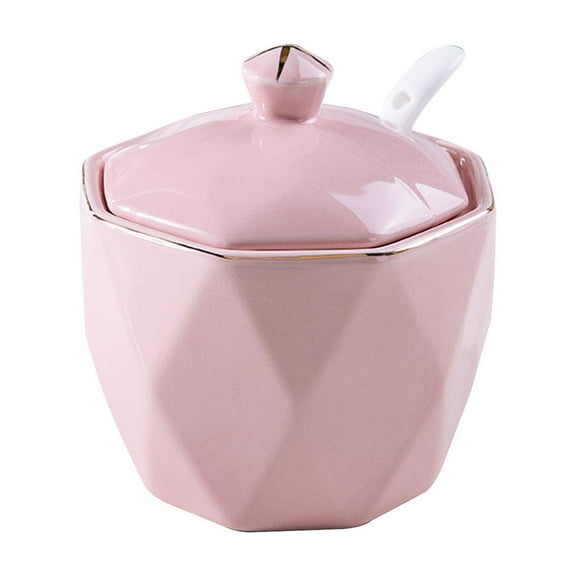 Qeeadeea/Nordic Sugar Bowl With Lid, Storage Jar, Solid Color Porcelain Sugar Pot, For Coffee Bar, Kitchen-pink-10x10x11cm
