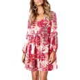 thumbnail image 3 of Vestido Amoretu de manga larga con cuello en V, túnica, multicolor, rojo para mujer, 3 of 6