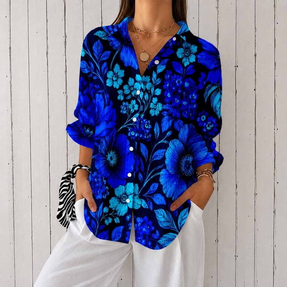 Nyfairy Plus Size Women's Halloween Print Long Sleeve Button Down Casual Shirt