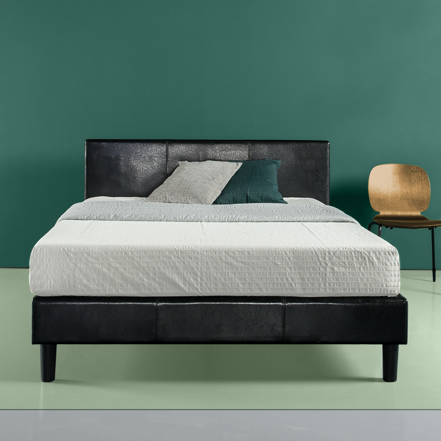 Zinus Jade KING Faux Leather Upholstered Platform Bed with Wooden Slats