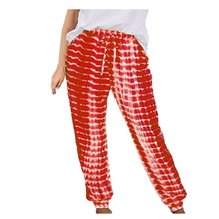 

KEJIG Scrub Pants For Women Jogger Style Women Casual High Waist Tie-Dye Stripe Running Loose Pencil Pants