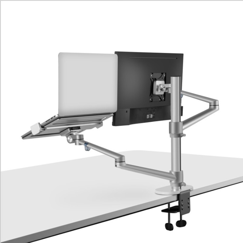 Aluminum Height Adjustable Desktop Dual Arm 17-32 Inch Monitor Holder+12-17 Inch Laptop Holder Stand Full Motion Mount Arm ,Easy Setup