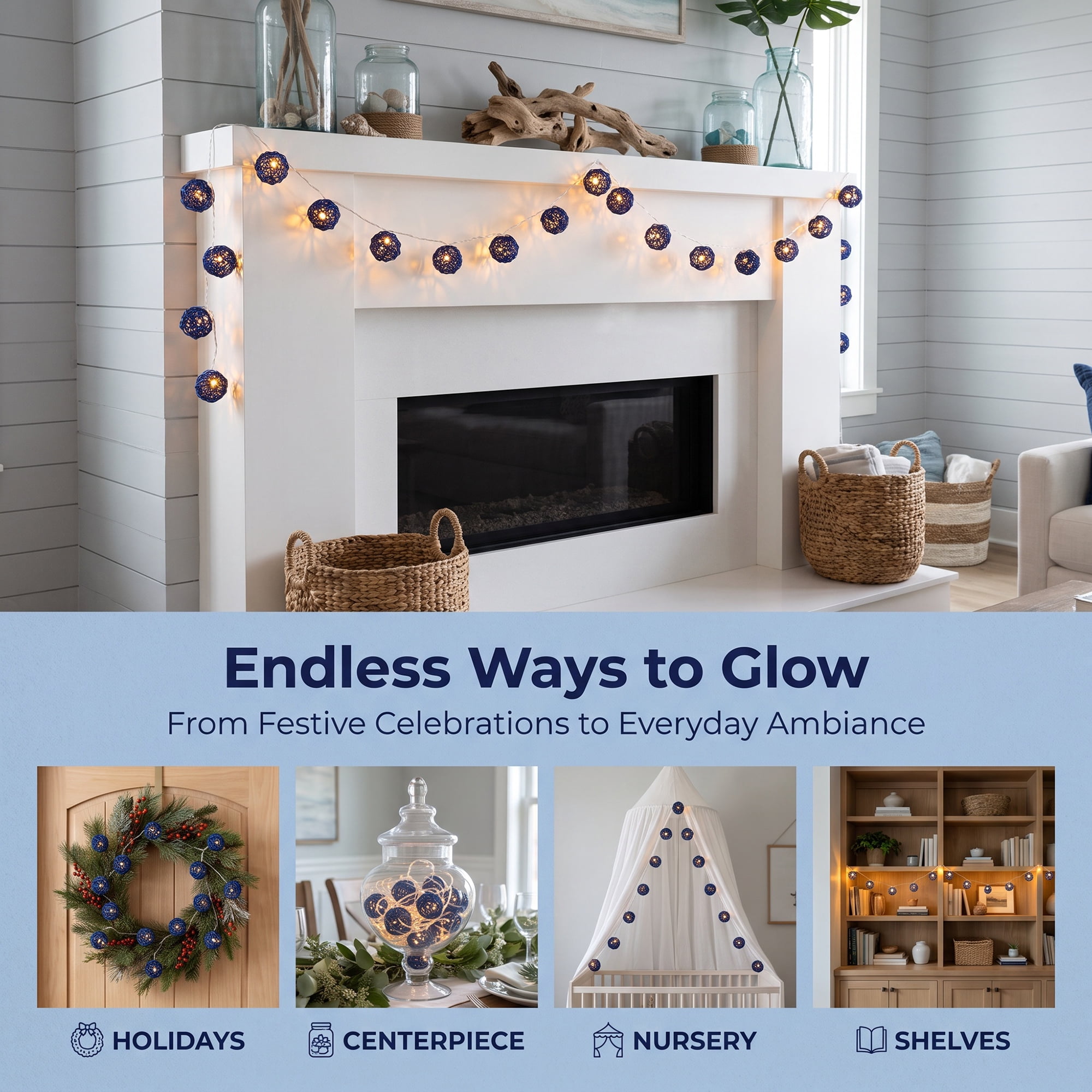 Unique Bargains Twinkle Lights for Home with Flexible Design 13.1 ft Blue Battery Operated