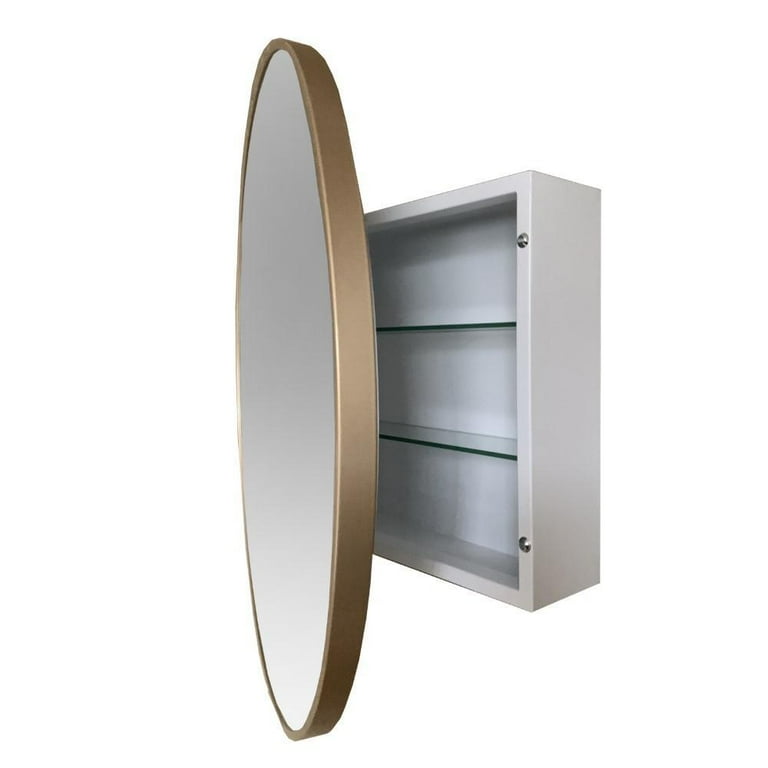 Polished Stainless Steel Round Vanity Mirror with Shelf