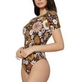 thumbnail image 2 of Daiia Sunflowers print Women's Crew Neck Short Sleeve Bodysuit Fashion Tops Fit Casual Basic Extender Bodysuit-X-Large, 2 of 9