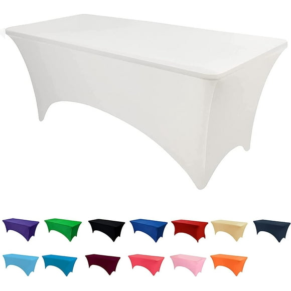 Spandex Fitted Tablecover, Washable Rectangular Stretch Trestle Table Cloth for Banquet(White,6ft)