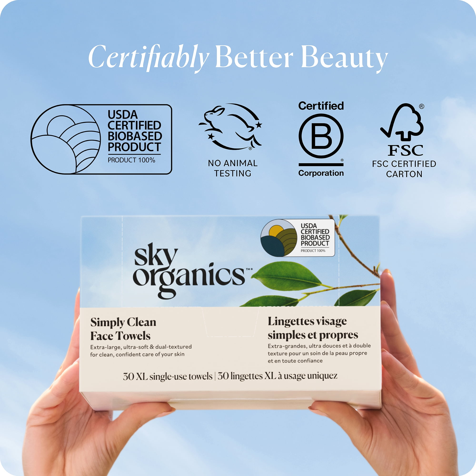 Sky Organics Simply Clean XL Single-Use Face Towels, 30 Count