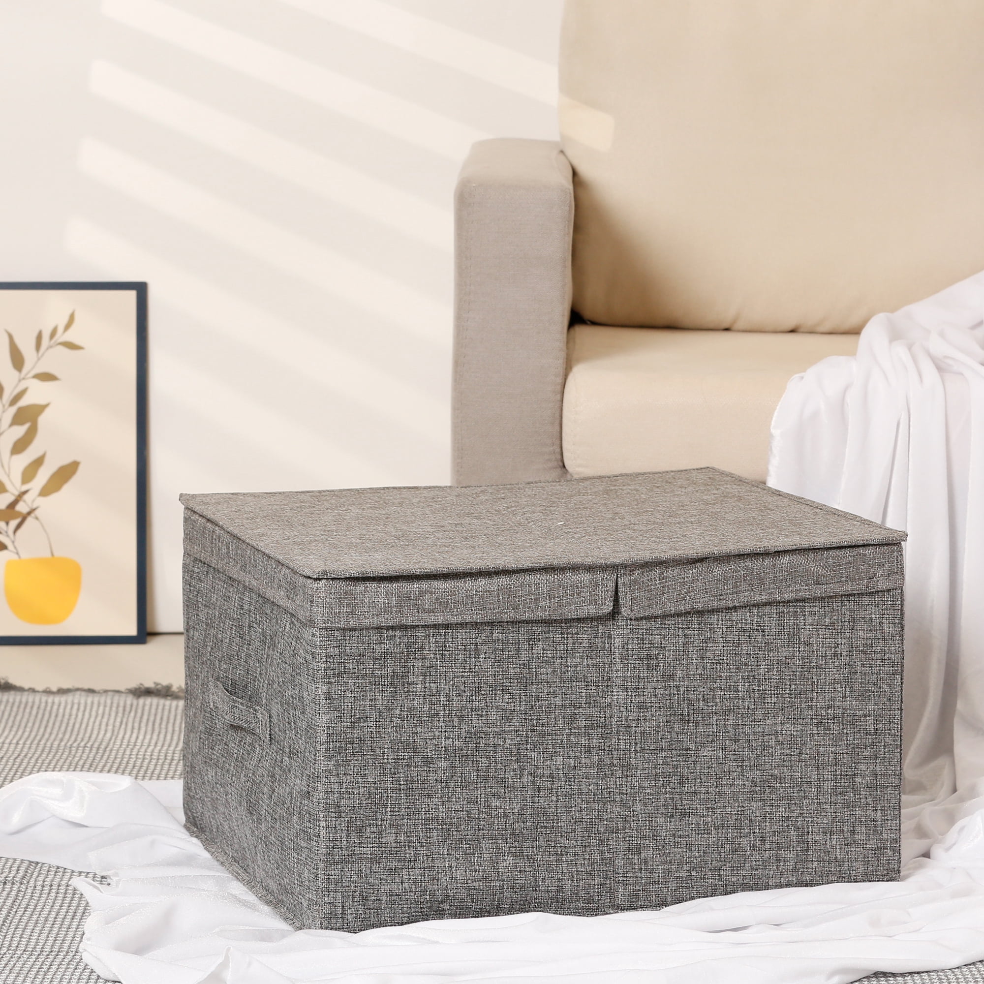 Unique Bargains Fabric Storage Bin Cube with Lid and Handle Grey 20*16*11.5in