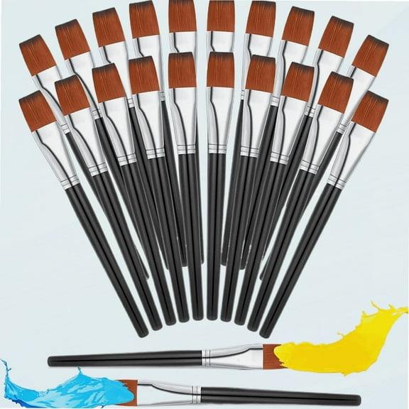 20 Pcs Flat Acrylic Paint Brush Wide Paint Brushes Watercolor Quality Synthetic Artist Paint Small Brush Bulk Painting Brush for Detail Art Painting Oil for Kids Students (Black, 1 Inch)