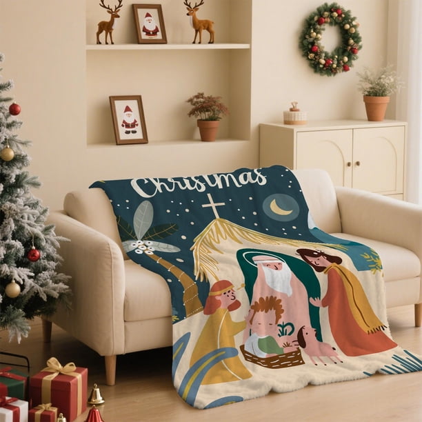 Christmas Print Blanket Comfortable And Soft Flannel Blanket Merry Christmas Blanket Suitable For Bedroom Sofa Christmas Decoration 130X100cm