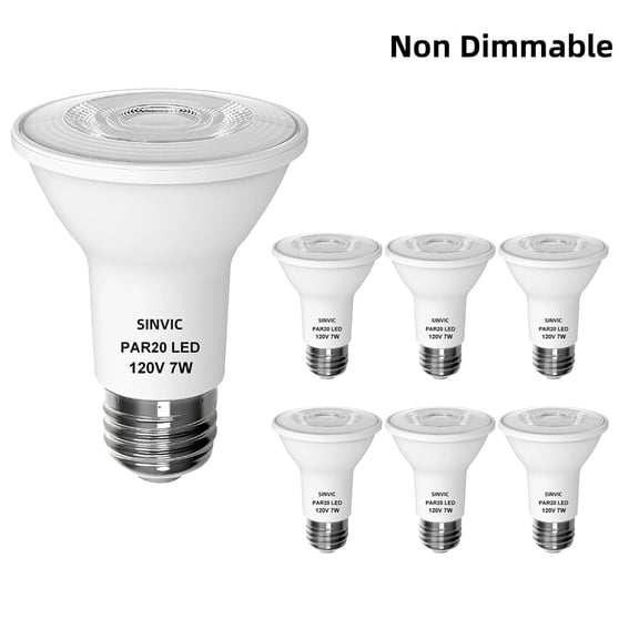 Sinvic 6PCS PAR20 LED Flood Light Bulb 7w (Equiv 50w) 120V  5000k Daylight for Recessed Track Lighting Non Dimmable