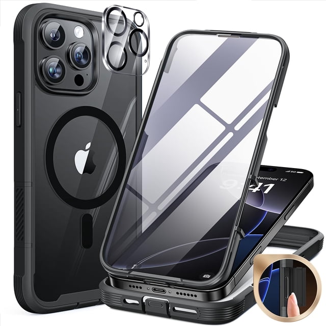 Funda para teléfono Miracase diseñada para iPhone 16 Pro Max, color negro