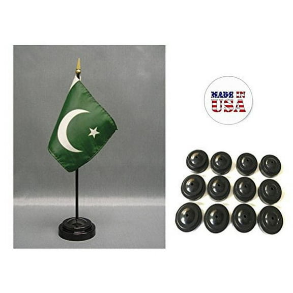 Box of 12 Pakistan 4"x6" Miniature Desk & Table Flags Includes 12 Flag Stands & 12 Pakistani Small Mini Stick Flags