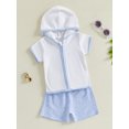 thumbnail image 5 of BemeyourBBs Toddler Terry Cloth Swim Cover Up Baby Boy Girl Swimsuit Trunks and Short Sleeve Coverup Towel Zipper Hoodies Top Seersucker Gingham Shorts Set Beach Bathing Suit Swimwear, 5 of 9