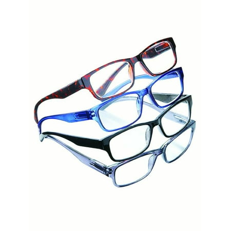 Classic Plastic Framed Reading Glasses - Comes with Black, Brown, Blue, and Gray - Set Of 4, 2.00X, Multicolored