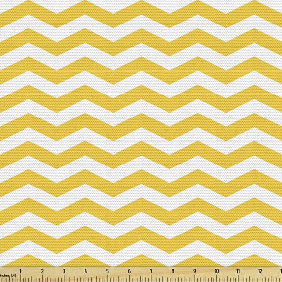 Ambesonne Striped Fabric by the Yard Upholstery, Wavy Horizontal Art, 10 Yards, Yellow and White
