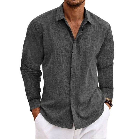 Thrilos Mens Dress Shirts Long Sleeve Tops Button Up Work Shirts Casual Linen Shirt for Men