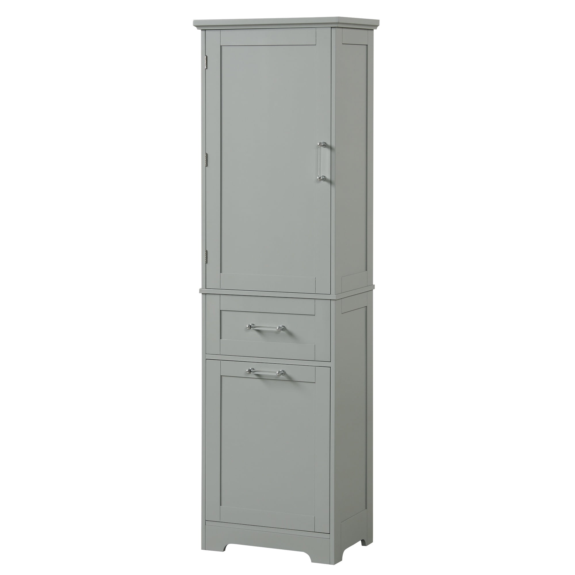 Bellemave 68.1”H Tall Bathroom Storage Cabinet Freestanding Storage Cabinet with 2 Different Size Drawers and 1 Door Wooden Floor Cabinet with Adjustable Shelves for Home, Kitchen, Gray