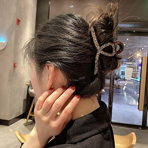 Beautiful Set of 2 Interlocking Black Comb Hair Clip with Rhinestone Bow Design 