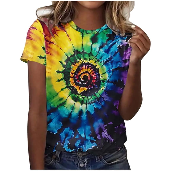 Levmjia Womens Tops Short Sleeve Casual T Shirt Round Neck Loose Fit Carnival Printed Blouse Comfortable Party Everyday Wear Fashion Tee