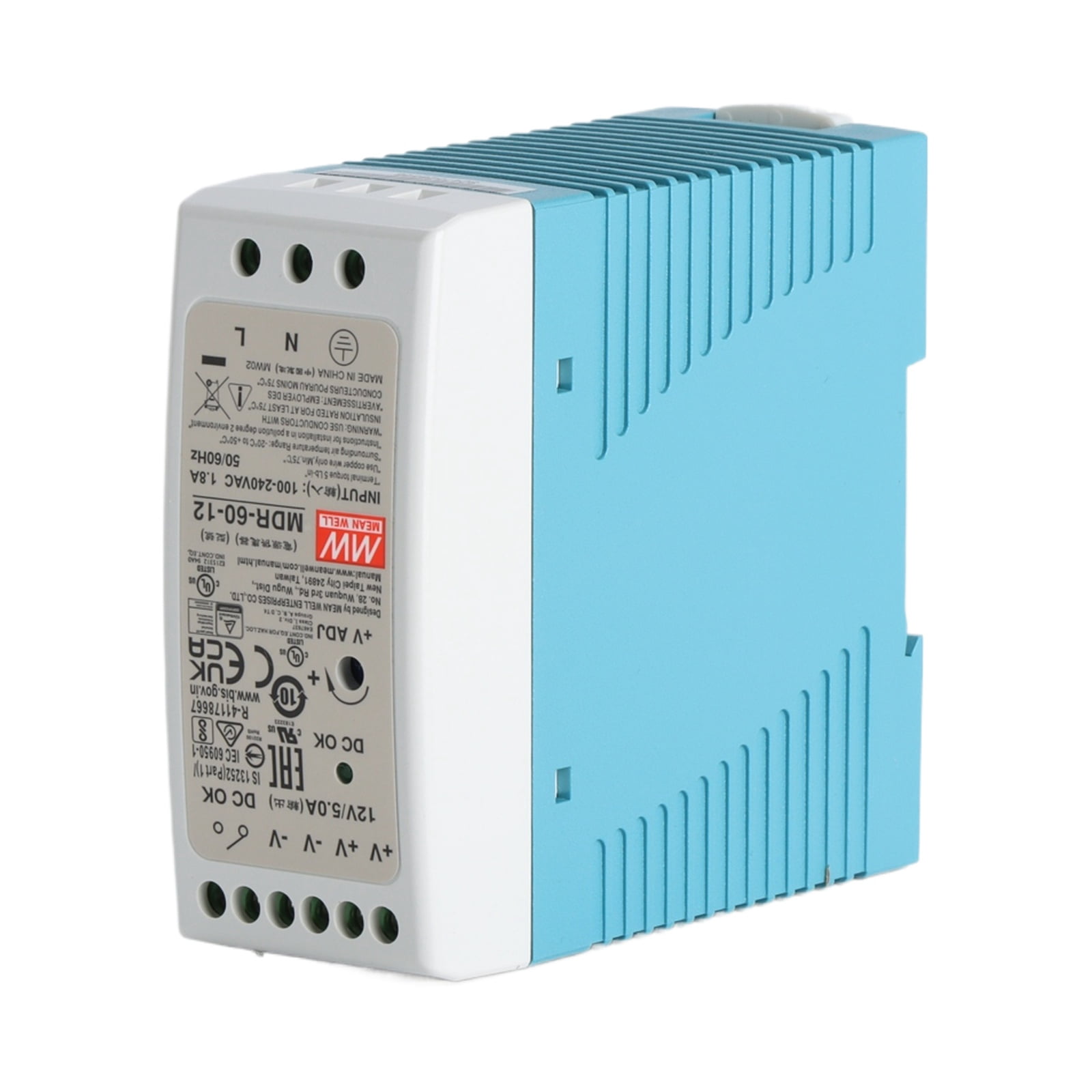 Feedannce 12V 5A 60W Industrial DIN Rail Power Supply, Automation, LED Lighting MEAN WELL MDR-60-12