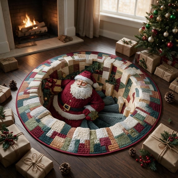 Christmas 3D Rug,Optical Illusion Round Area Mat, Decorative Deep Vortex Illusion Rug With Depth Pattern,Funny Santa Claus Non-Slip Mats,For Living Room & Bedroom Christmas Decor (E,39.37")