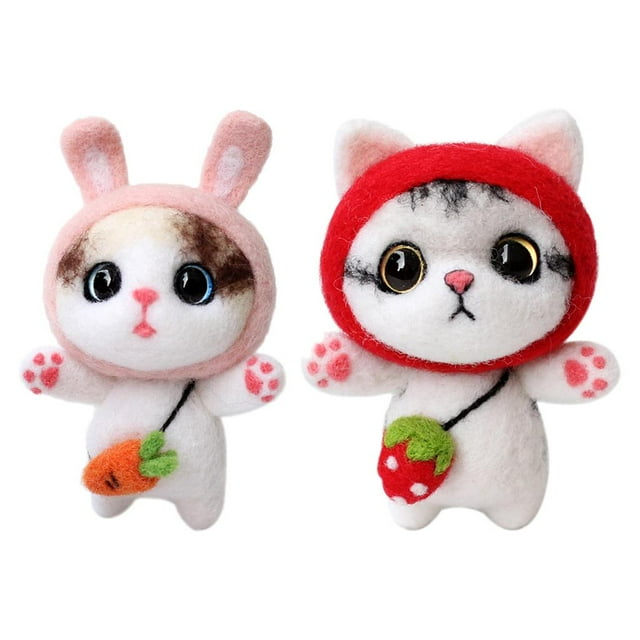 de 2 agujas de gato 3D para fieltro, decoración de animales, suministros de , materiales hechos , Kit básico de Sunnimix Kits de fieltro Cat Needles