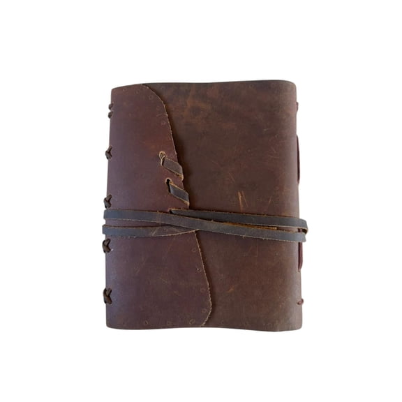 Handmade Rustic Leather Journal with Deckle Edge Lined Paper – Vintage Wrap Closure Diary, Lightweight Notebook