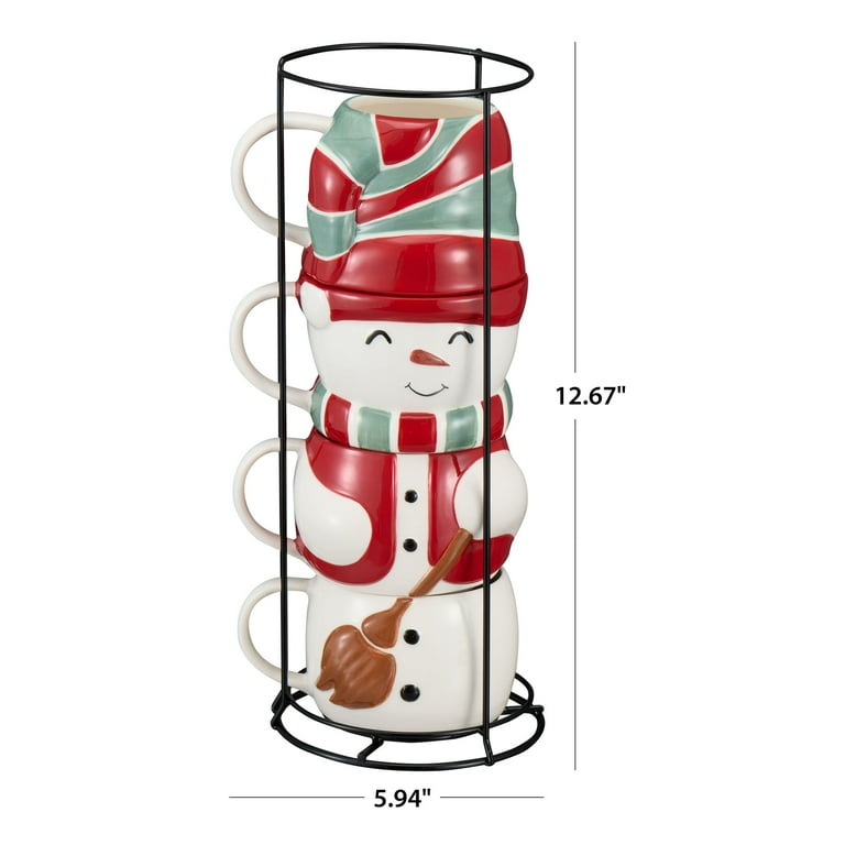 Holiday Time 4-Piece 12oz Snowman Glazed Stoneware Ceramic Holiday Time 4-Piece 12oz Snowman Glazed Stoneware Ceramic