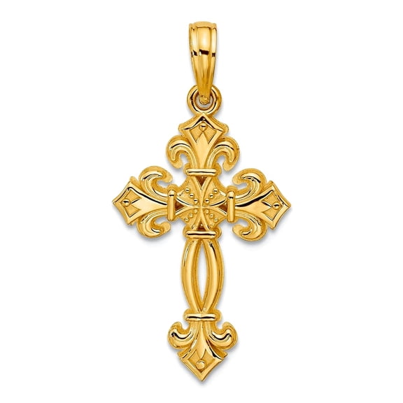 14.4mm 14k Solid Yellow Gold Polished Fancy Textured Religious Faith Cross Pendant Necklace Pendant for Women