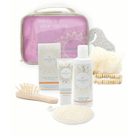 Holiday Collection Bath and Body HomeSpa Set with Hand & Body Lotion, Shower Gel, Bath Salt, Loofah, Sisel Sponge, Hair Brush and Pumice Stone, Rolling Massager, Gift Bag (9-Piece Lavender Gift