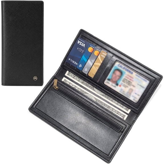 Mandu RFID Long Wallet for Men Slim Bifold Wallet with ID Window Card Holder Cash Pocket and Zipper Coin Pocket, Business Wallet for Daily Use