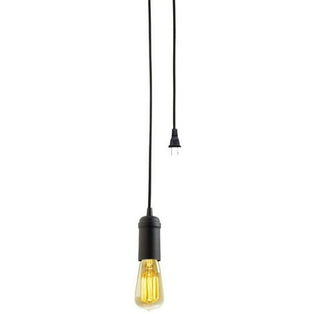 Pendant Lighting Edison Bulb Newhouse Lighting 1-Light Vintage Edison Plug-In Mini Pendant Cord, Black Designer Fabric Cord, In-Line On/Off Rocker Switch, Matte Black ()