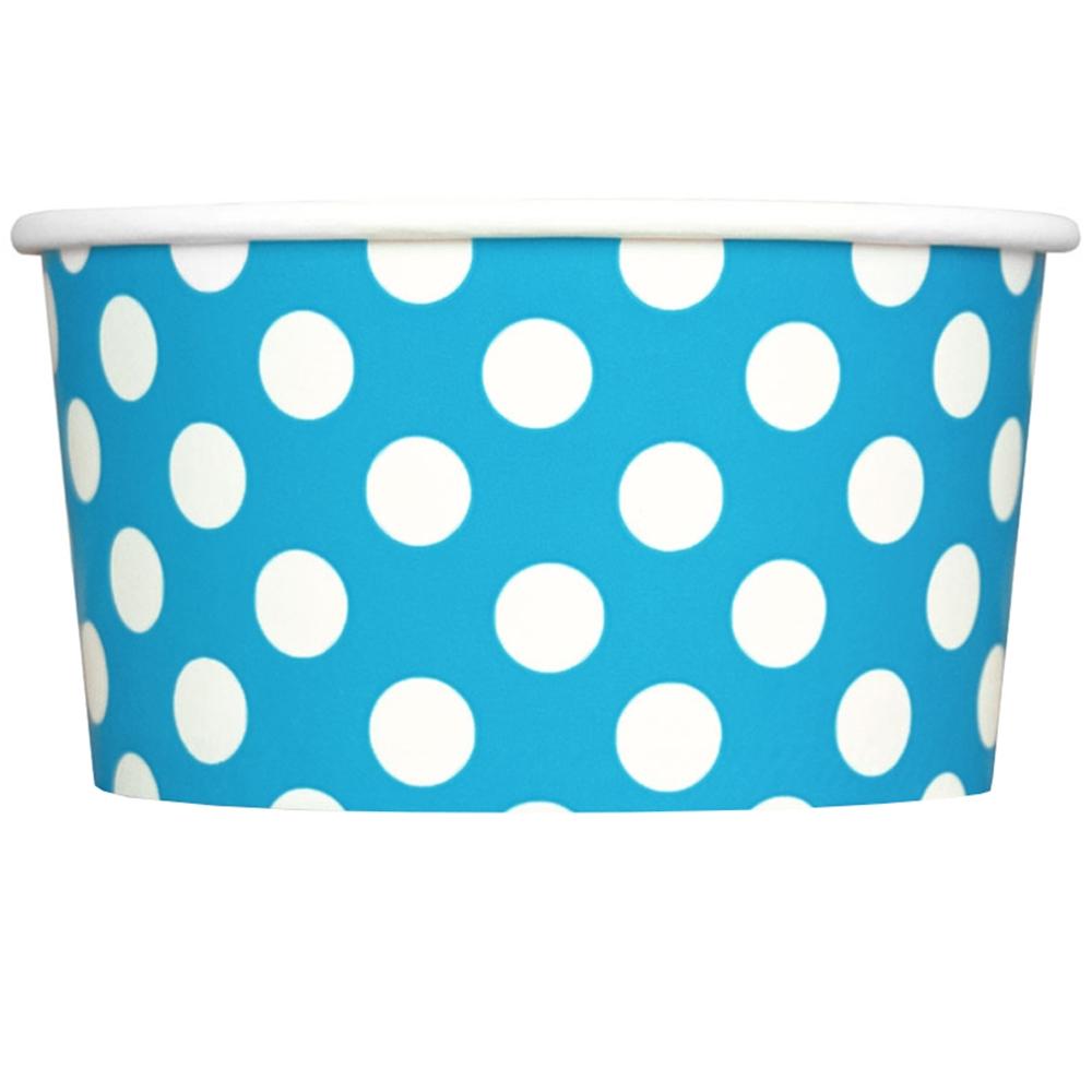 [1,000 Count] 6 oz Paper Ice Cream Cups Blue Polka Dot Disposable