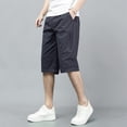 thumbnail image 3 of Mens Cargo Shorts Knee Length Elastic Waist Shorts Long Blew Knee Capri Big and Tall Cargo Short Pants Multi-Pocket Relaxed Fit Running Hiking Short Pants,Gray 3XL, 3 of 4