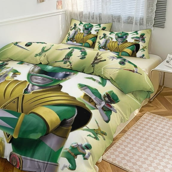 Power Rangers 3 Pieces Bedding Set 3D Printed Lightweight Bed Quilt Set Comforter Cover Set for Girls Kids Teens, 1 Quilt Cover 2 Pillowcases 86"x70"