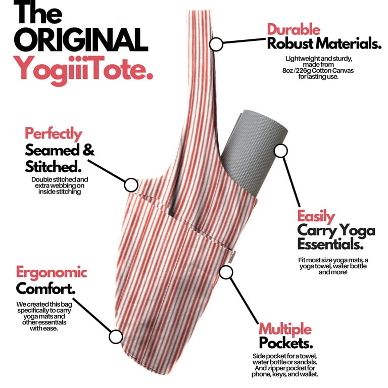  Yogiii Yoga Mat Bag, The ORIGINAL YogiiiTote Yoga Bag, Sling Mat  Tote w/Large Side Pocket & Zipper Pocket