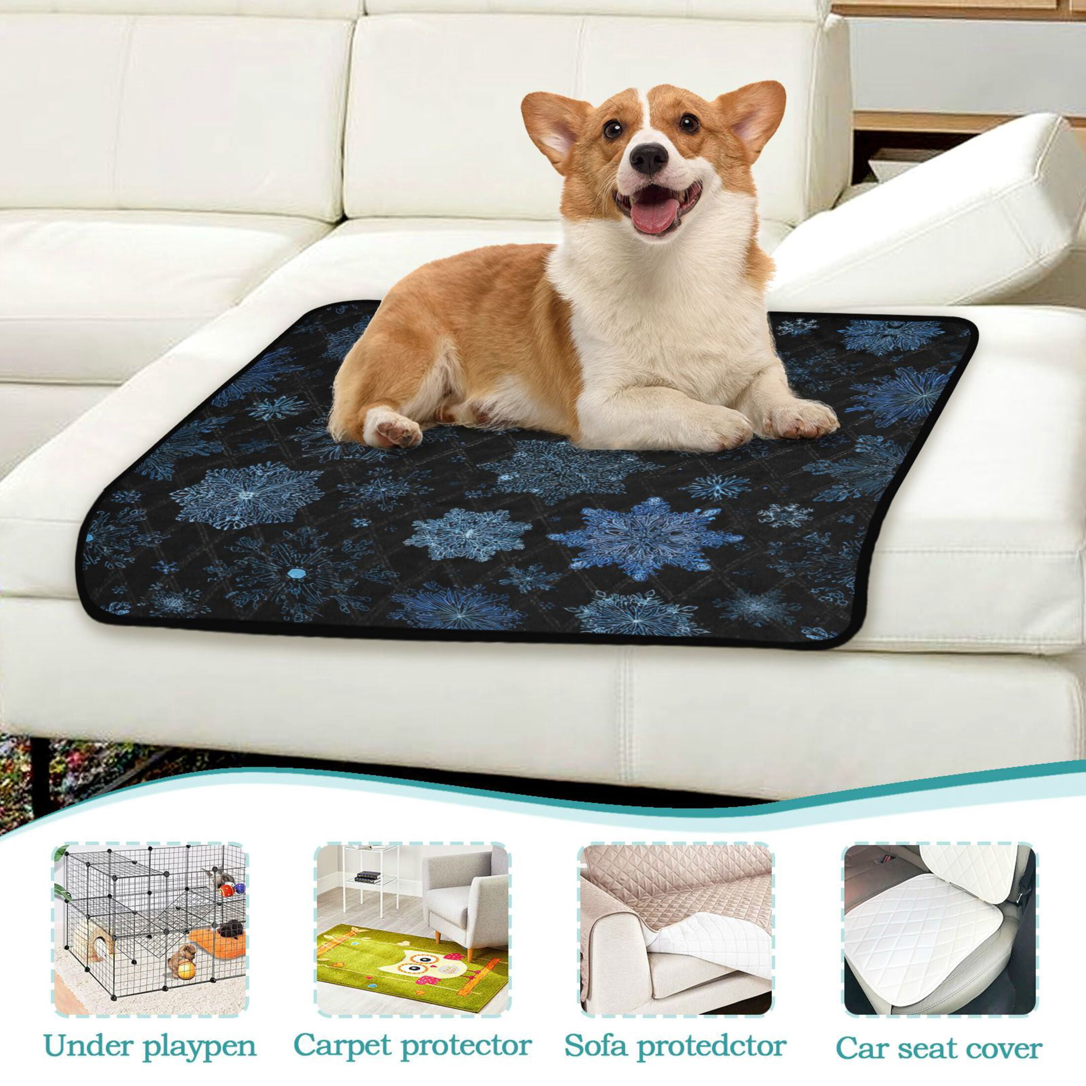 Qxltty Blue Snowflake Cat litter Pads Pet Set of 2 Diaper Mats Center Anti-leakage Layer Absorbent Soft and Comfortable