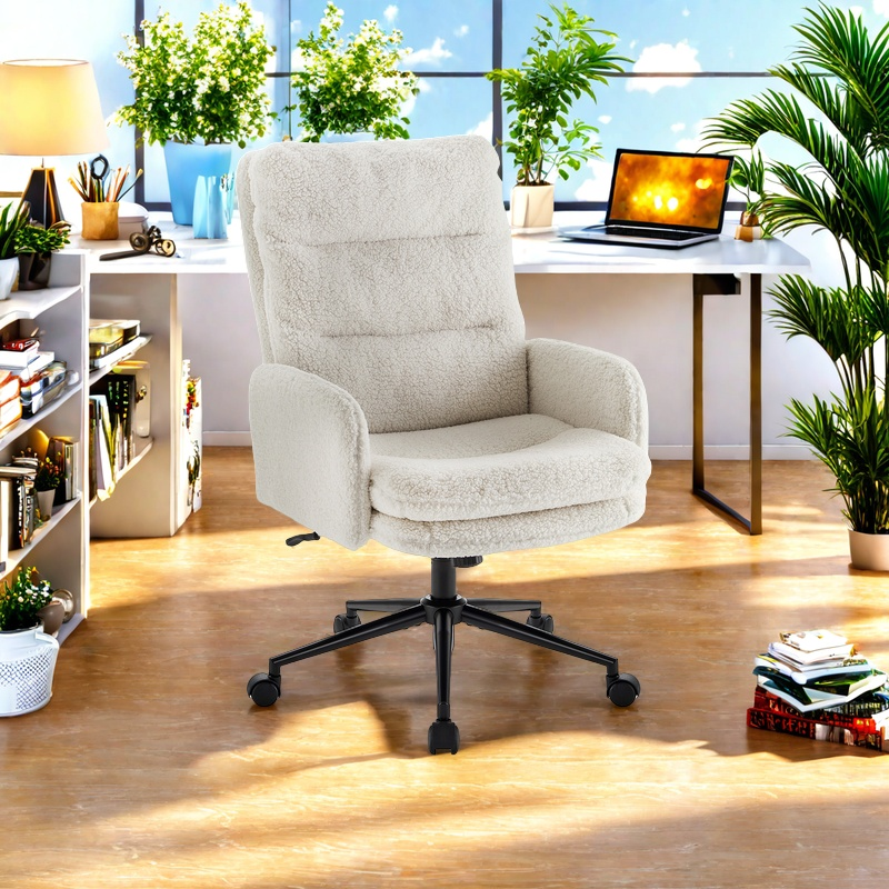 Upholstered Desk Chair with Armrests - Height Adjustable, Swivel, Ergonomic Office Chair with Wheels for Home  Computer